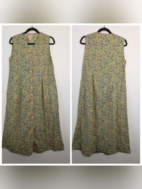 Vintage April Cornell Floral Sleeveless Maxi Dress Size M Cottagecore Boho